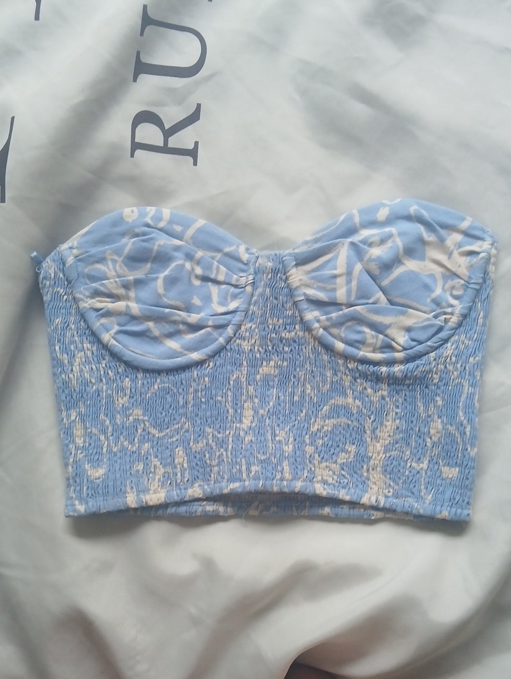 Blue Patterned Strapless Bustier Top Size 24